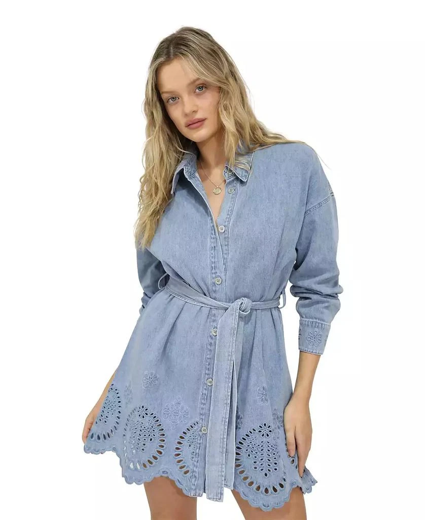 Belle 
Bloom Women
s Sunday Somewhere Denim Broderie Mini Shirt Dress