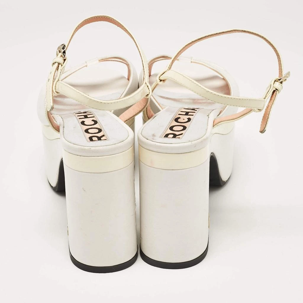 ROCHAS Rochas White Leather Cutout Platform Ankle Strap Sandals Size 38 5