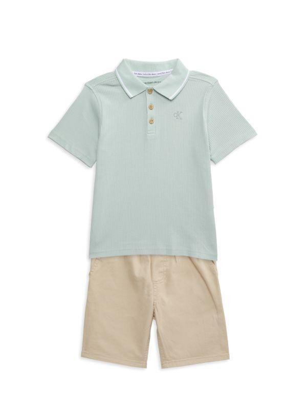 Calvin Klein Little Boy's 2-Piece Logo Polo T-Shirt & Shorts Set
