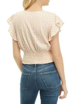 TRUE CRAFT Craft Printed Smocked Flutter Sleeve Top 2