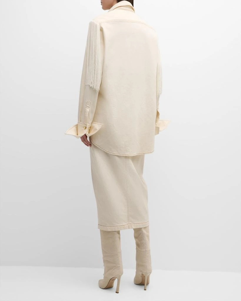 Hellessy Ivy Fringe Long-Sleeve Slit-Hem Midi Denim Shirtdress 3