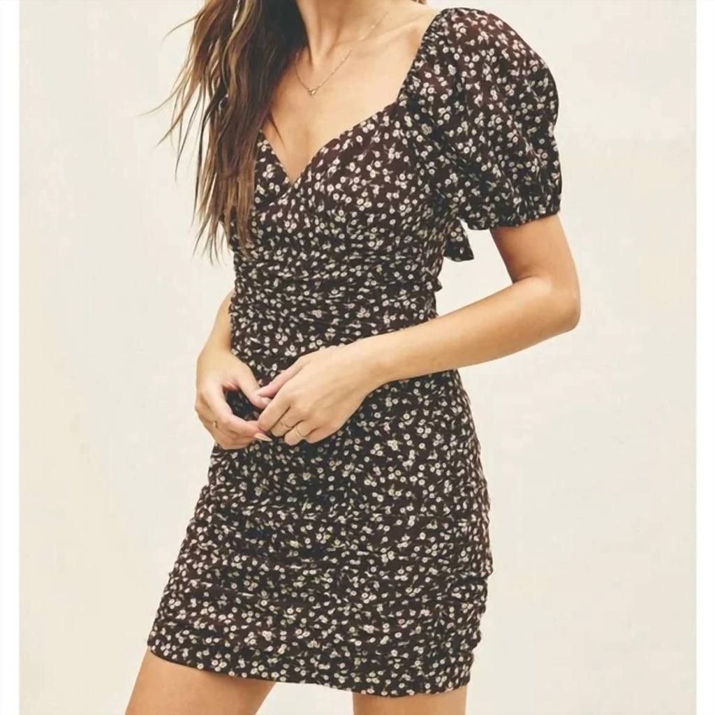 Dress Forum Dress Forum - Chocolate Puff Sleeve Ruched Mini Dress