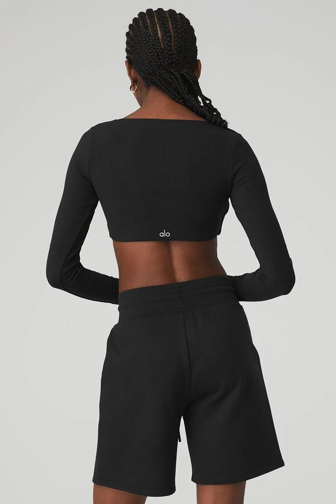 Alo Ribbed Defined Long Sleeve Bra - Black 2