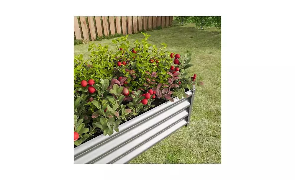 Flynama Metal Raised Garden Bed Rectangle Raised Planter 4ft L x 2ft W x 1ft H for Flowers Vegetables Herb Silver 10