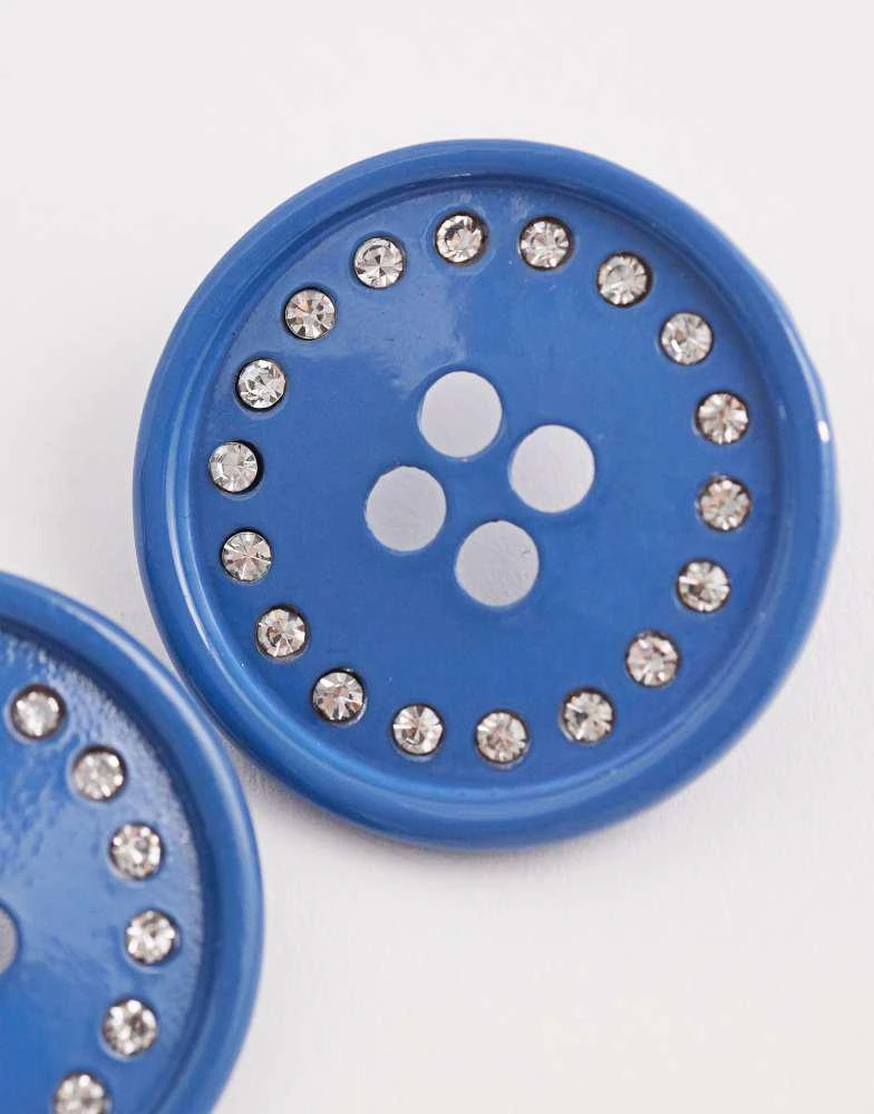 Reclaimed Vintage Reclaimed Vintage button earrings with crystal rhinestone detail 4