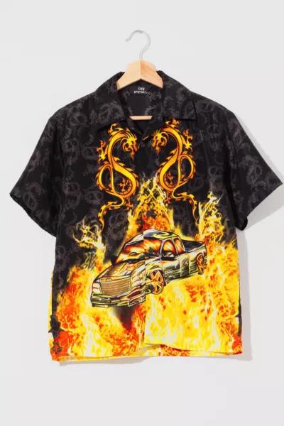 Urban Outfitters Vintage Y2K Truck Flame Graphic Button Up Short Sleeve Shirt