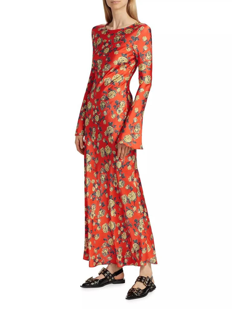 Ganni Floral Satin Long Sleeve Maxi Dress 4
