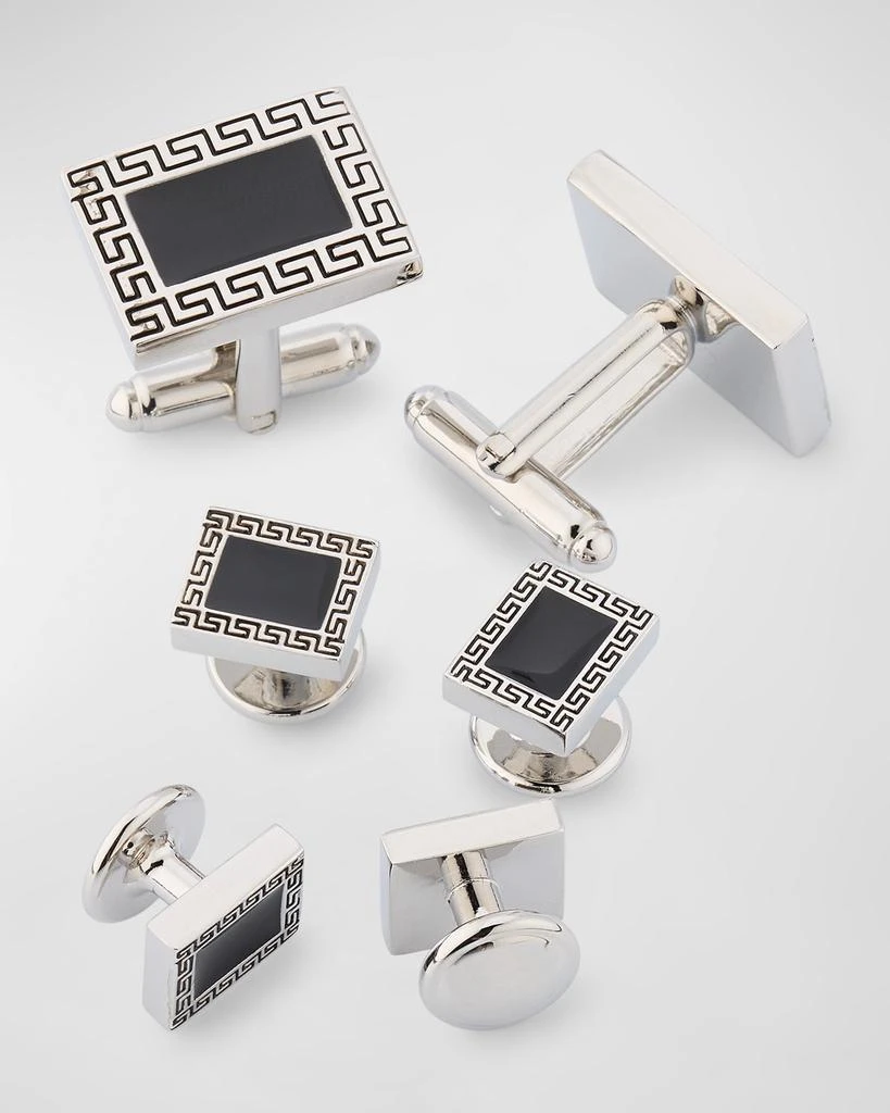 Link Up Men's Greek Rectangle Cufflink Stud Set 4