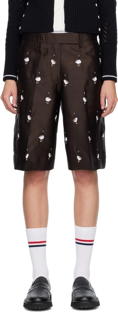Thom Browne Brown Silk Goose Wide Leg Shorts 1