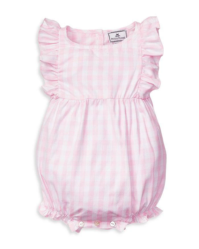 Petite Plume Unisex Pink Gingham Ruffled Romper - Baby