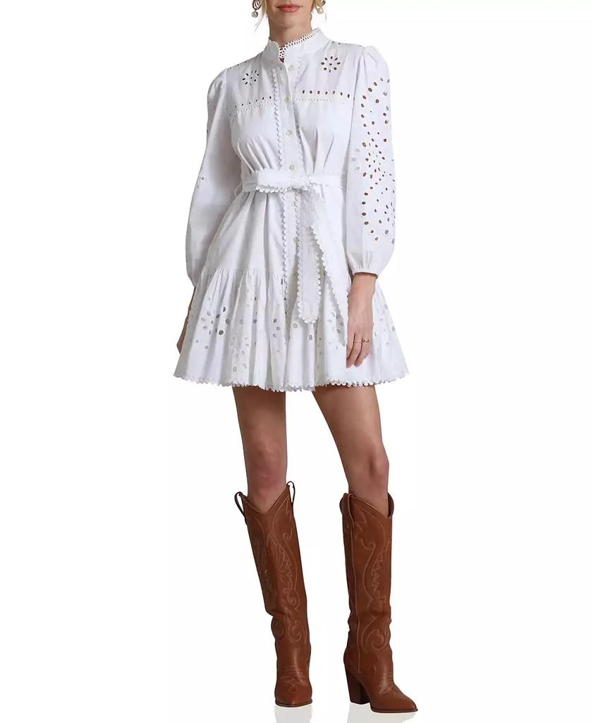 Avec Les Filles Women's Eyelet Cotton Lined Shirt Dress 7