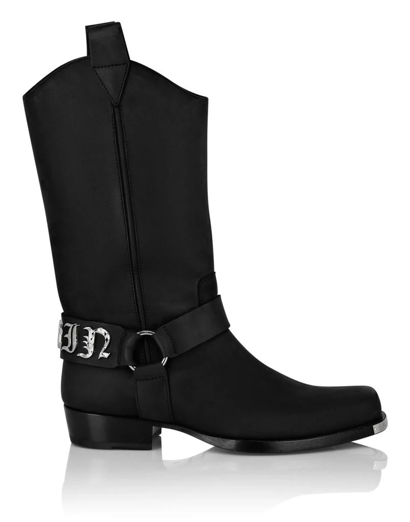 Philipp Plein Leather Boots Flat High Gothic Plein 2