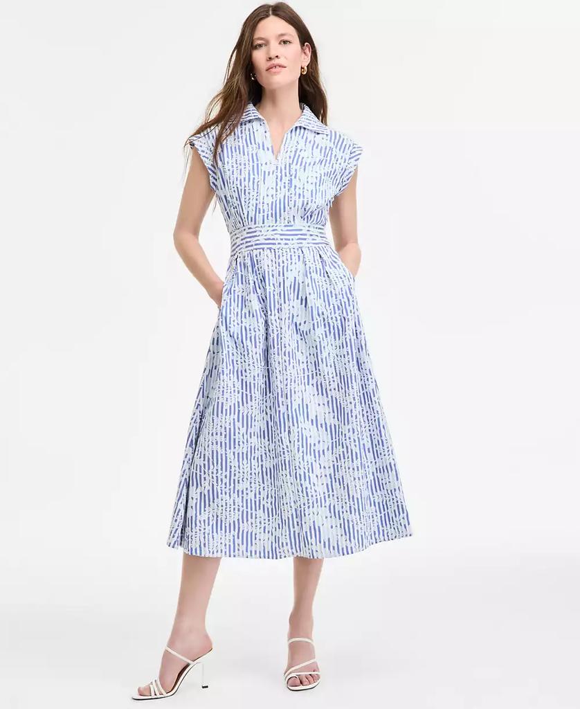 Kensie Women's Striped Floral-Embroidered Midi Dress