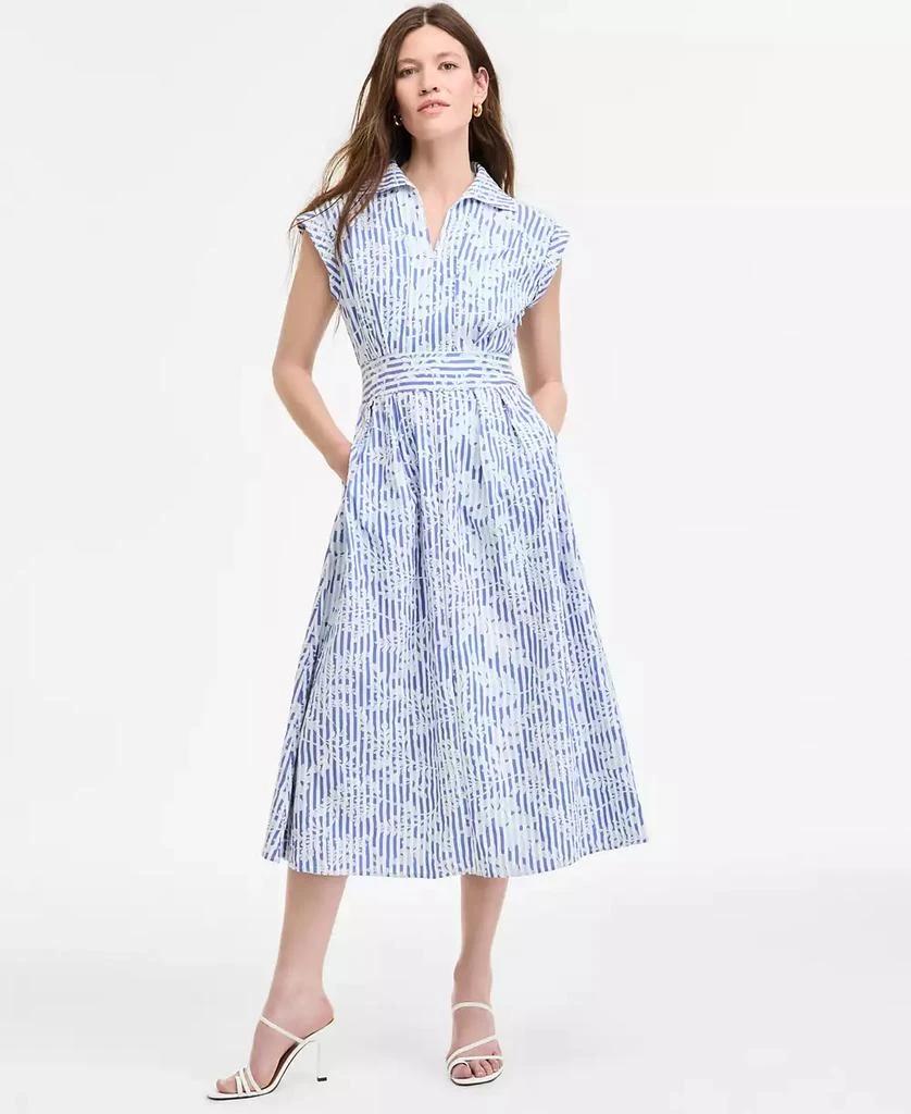 Kensie Women's Striped Floral-Embroidered Midi Dress 1