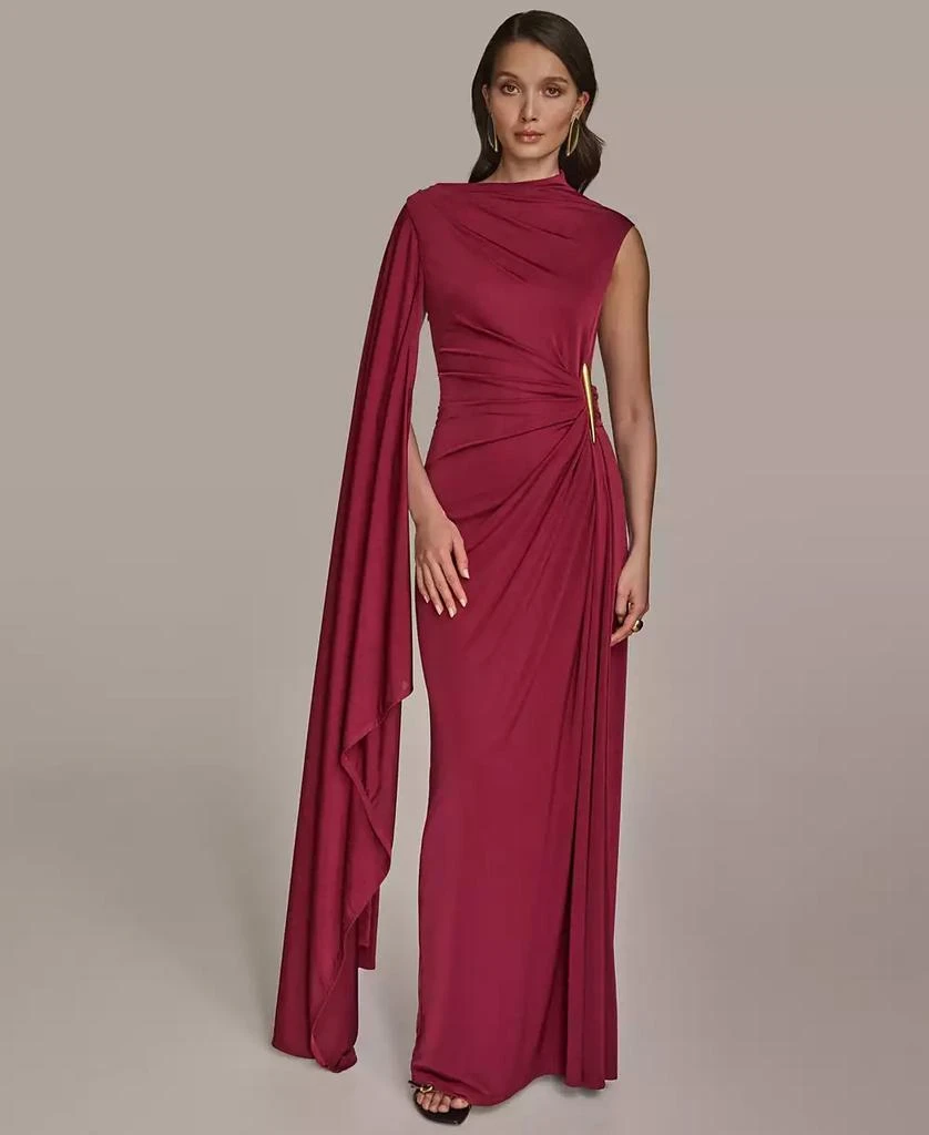 donna karan evening dresses Donna Karan Women's Jacquard Bow-Trim One-Shoulder Gown - Blue main image 1