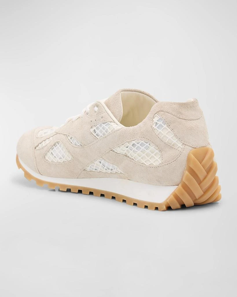 Bottega Veneta Men's Orbit Aged Leather and Fishnet Runner Sneakers 4