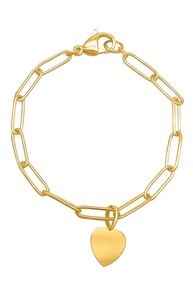 ADORNIA 14K Gold Plated Paperclip Chain Heart Charm Bracelet