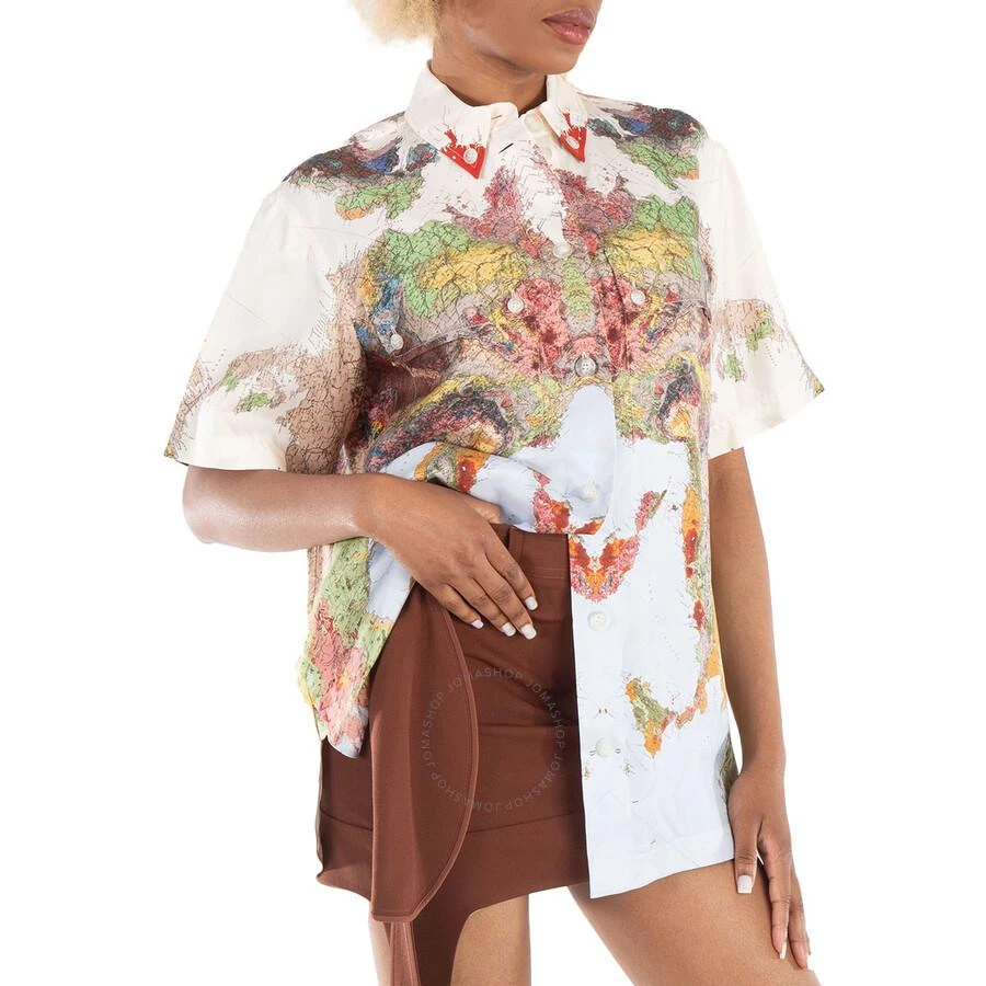 Burberry Ladies Fionn Silk Map Print Bowling Shirt 2