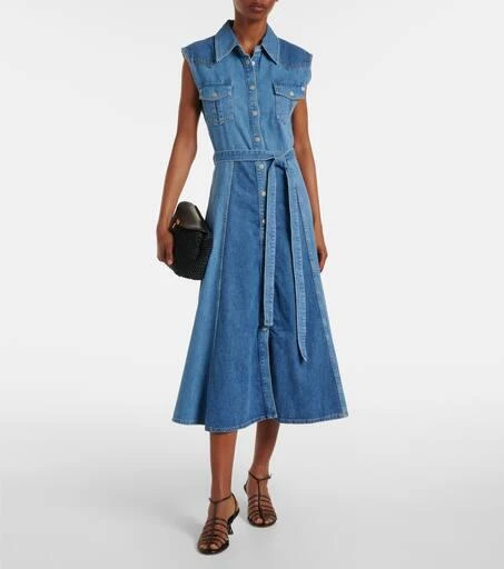 AG Jeans Belted paneled denim midi dress 2