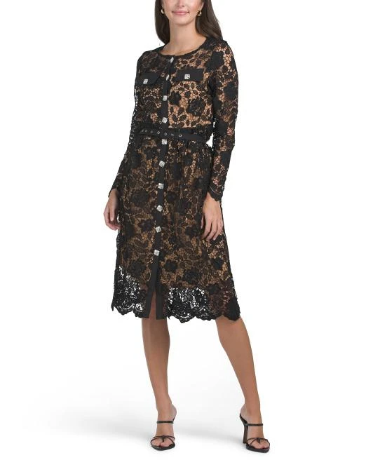 DALIA MACPHEE Long Sleeve Lace Midi Dress 1