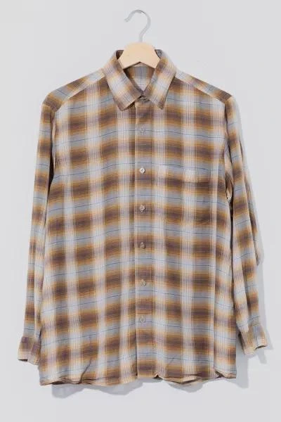 Urban Outfitters Vintage 1950s Yellow Brown Plaid Button Up Shirt 1