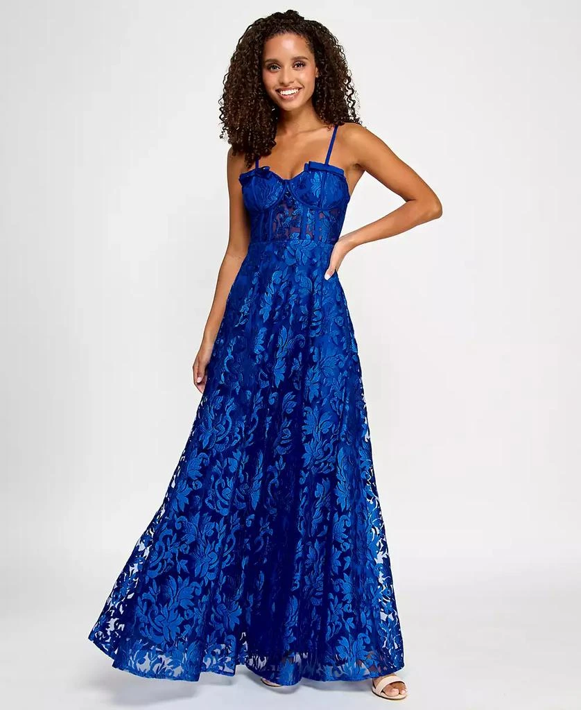 Violet Weekend Juniors' Illusion-Corset Floral-Lace Gown 4