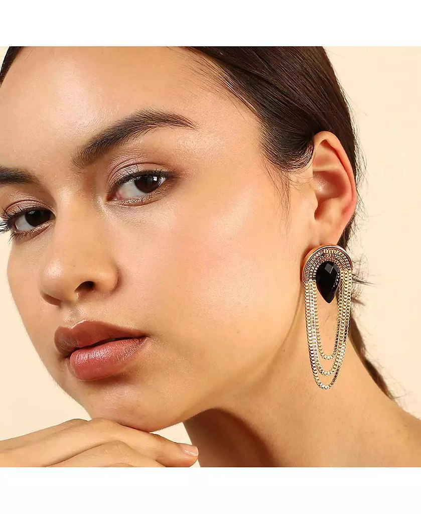 SOHI Women
s Black  Teardrop Chain Drop Earrings 3