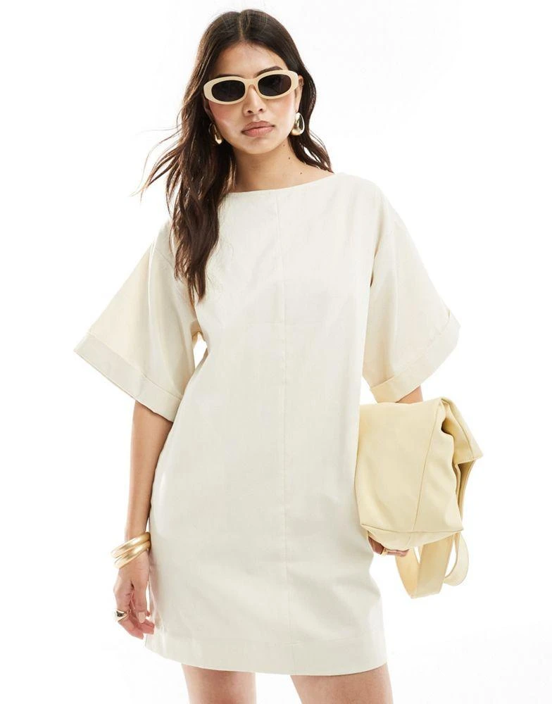 ASOS ASOS DESIGN twill boxy t-shirt mini dress in cream 1