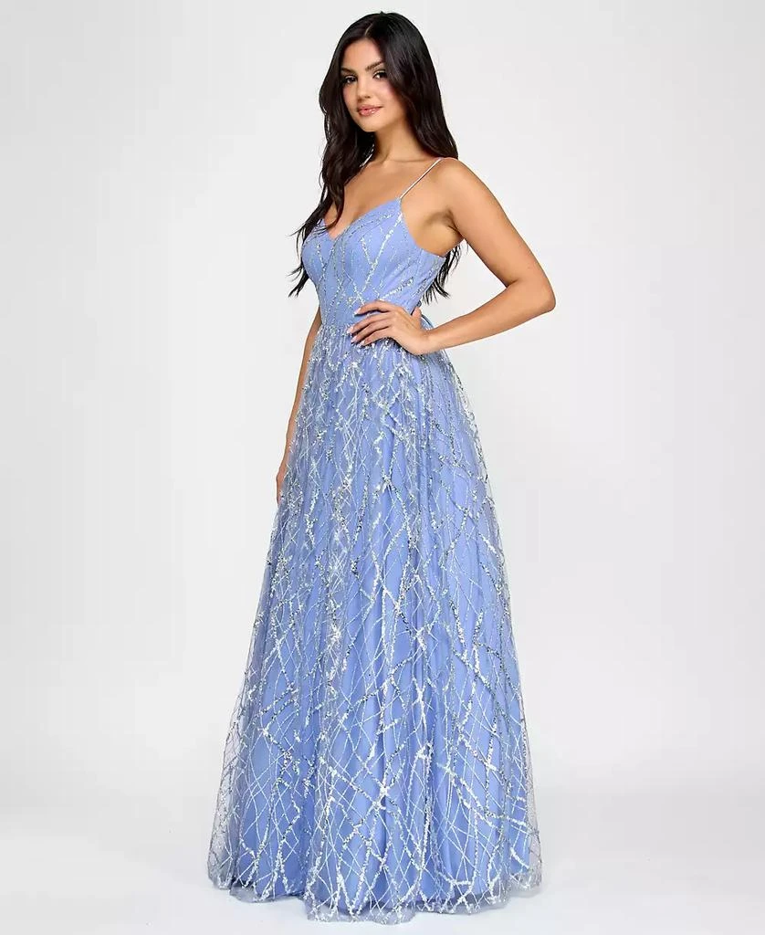 Say Yes Juniors' Glitter-Tulle Lace-Up V-Neck Gown, Created for Macy's 3