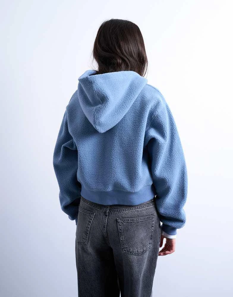 Topshop Topshop borg zip through hoodie in blue 4