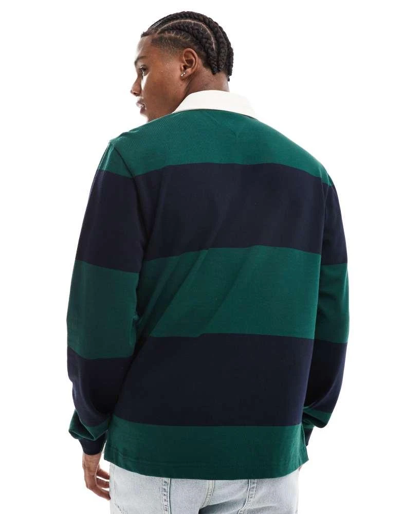 Tommy Hilfiger Tommy Hilfiger stripe rugby shirt in navy and dark green 4