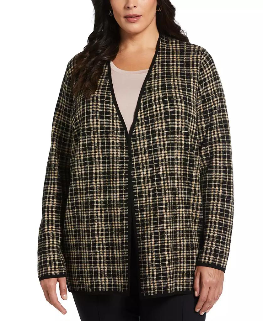Rafaella Plus Size Plaid Jacquard Flyaway Cardigan Sweater