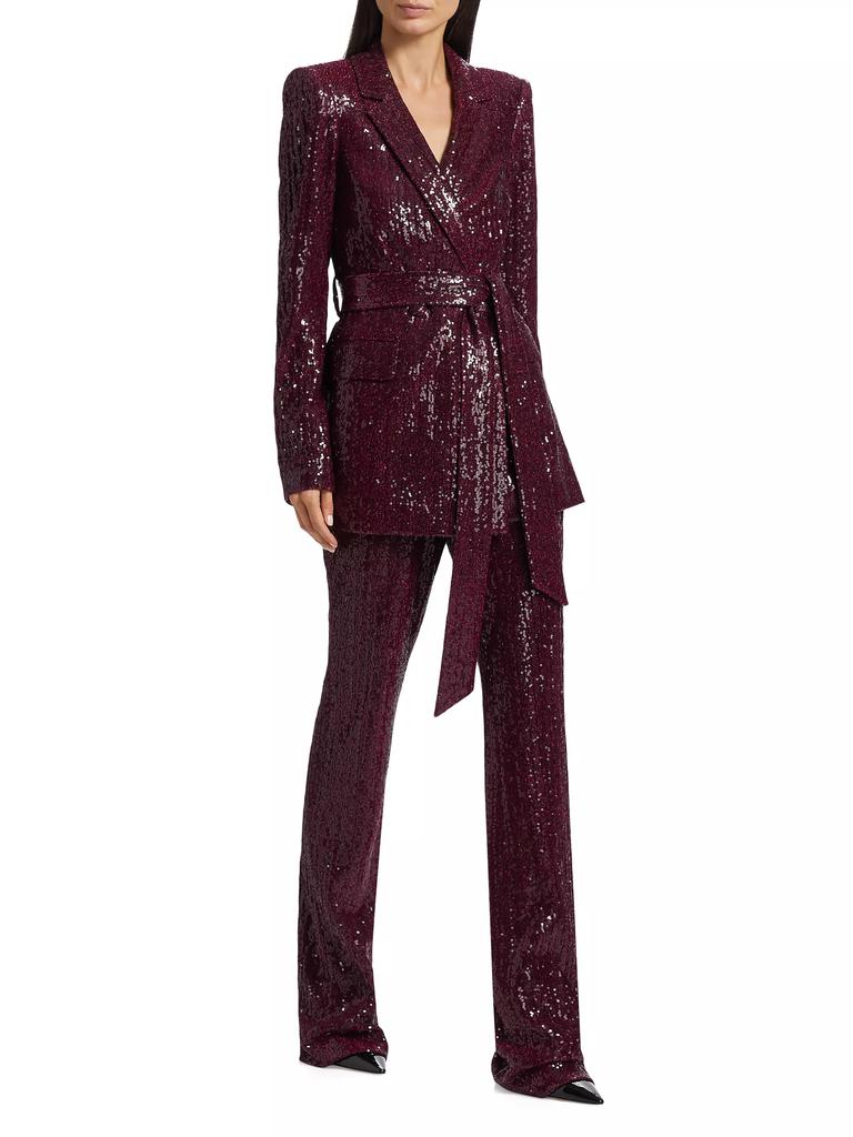 Badgley Mischka Sequined Tie-Waist Blazer