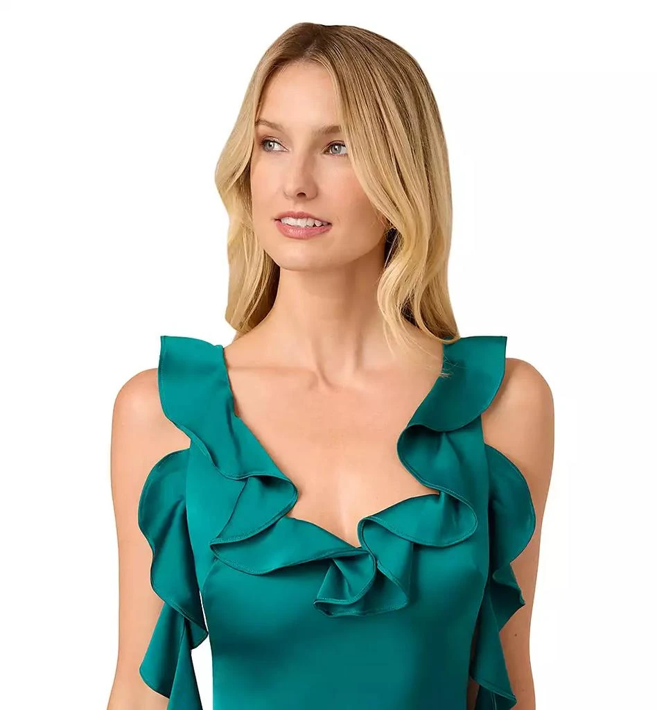 Adrianna by Adrianna Papell Women's Ruffled V-Neck Sleeveless Satin Gown 2