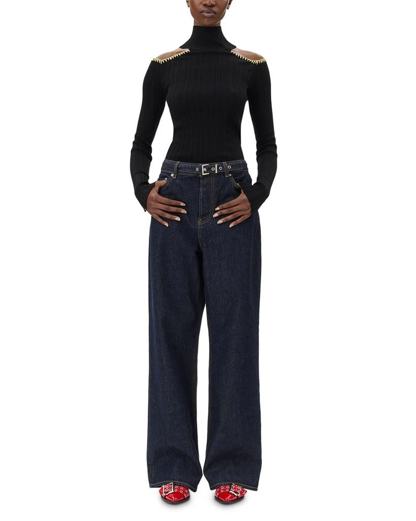 Ganni Izey Belted Wide Leg Jeans in Rinse 2