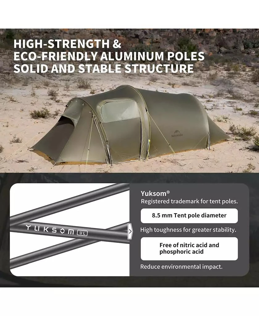 Naturehike Opalus 3 Person Tunnel Tent, Lightweight Backpacking Tent with Vestibule, Double Wall 4 Season Tents for Camping 3