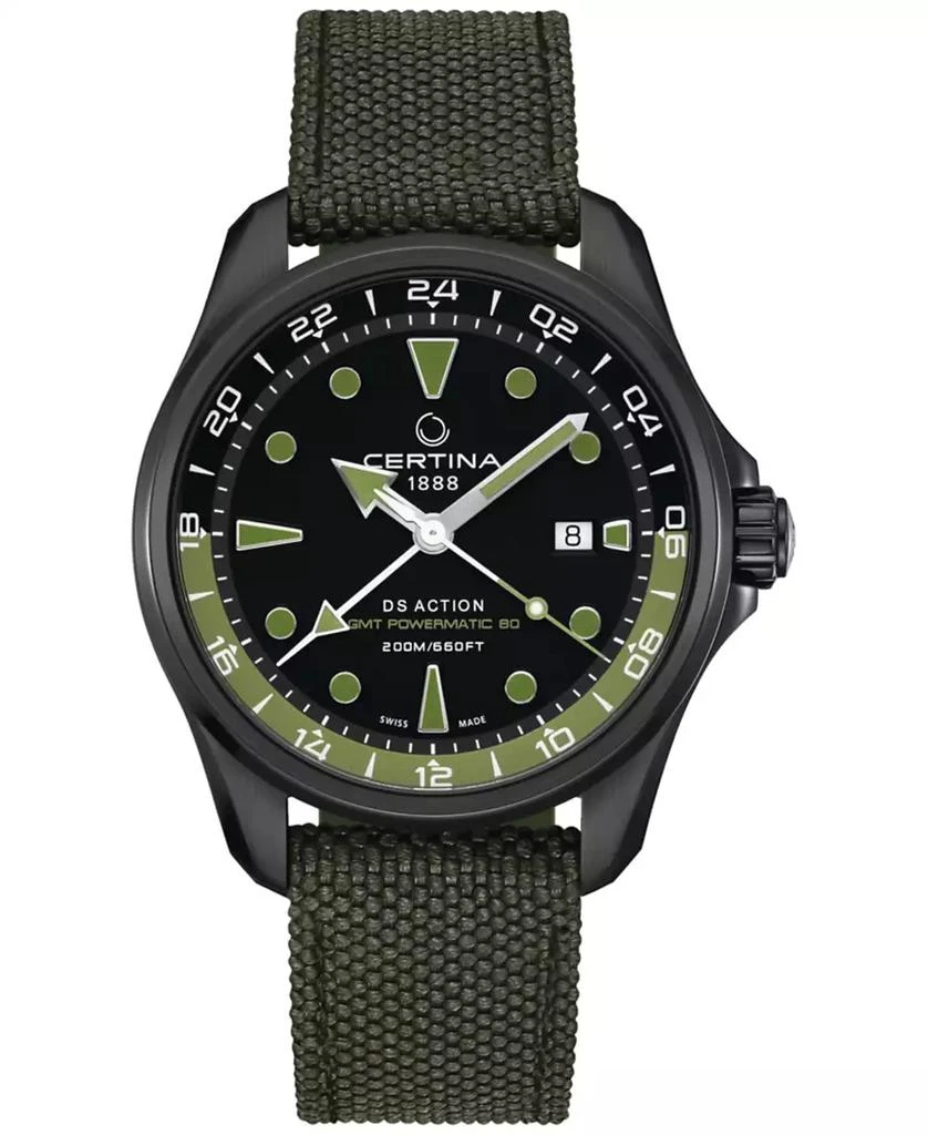 Certina Men's Swiss Automatic DS Action GMT Green Synthetic Strap Watch 43mm 6