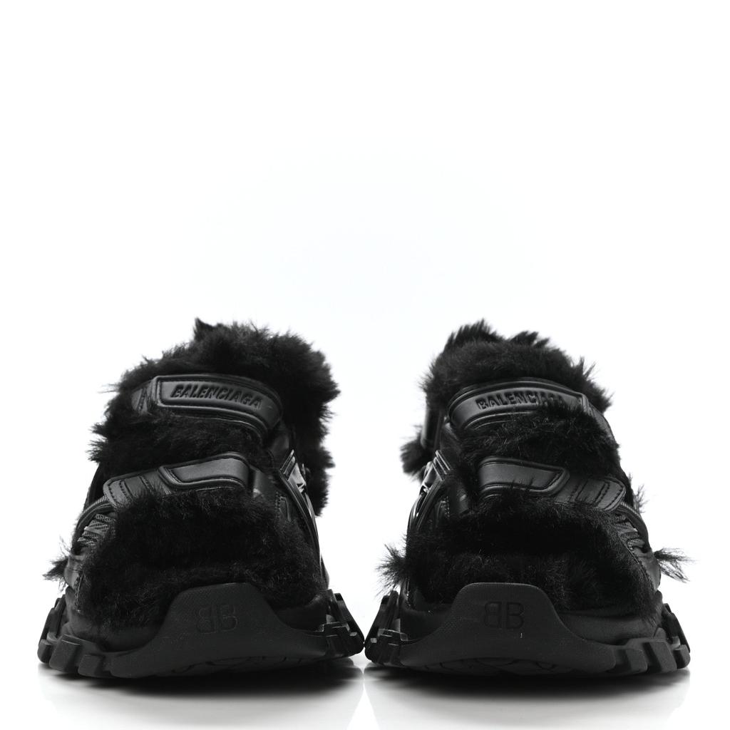 Balenciaga Faux Fur Rubber Mesh Track Sandals 'black'