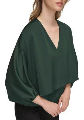 Calvin Klein Klein Womens V Neck Satin Back Crepe Popover Blouse 5