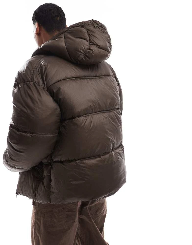 Jack & Jones Jack & Jones wet look puffer jacket in brown 3