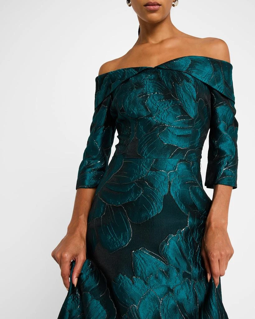 Teri Jon Off-Shoulder Floral Jacquard Gown 5