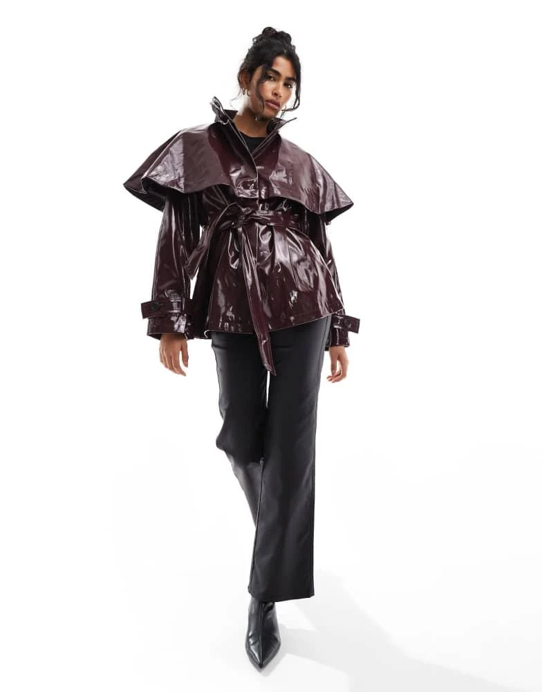 ASOS ASOS DESIGN vinyl cape jacket in burgundy 3