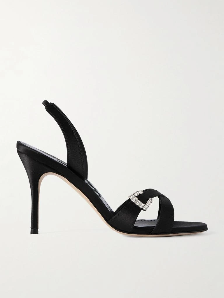Manolo Blahnik Ramisli 90 水晶缀饰缎布露跟凉鞋  - IT35 1