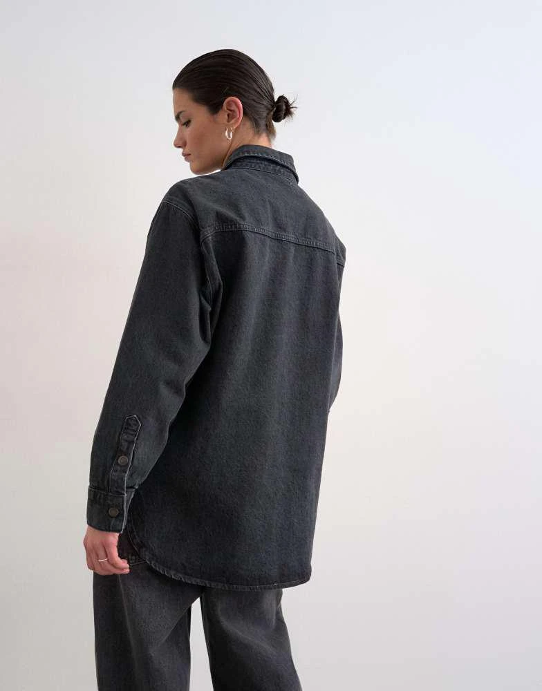 Topshop Topshop denim shacket with side panel in washed black 3