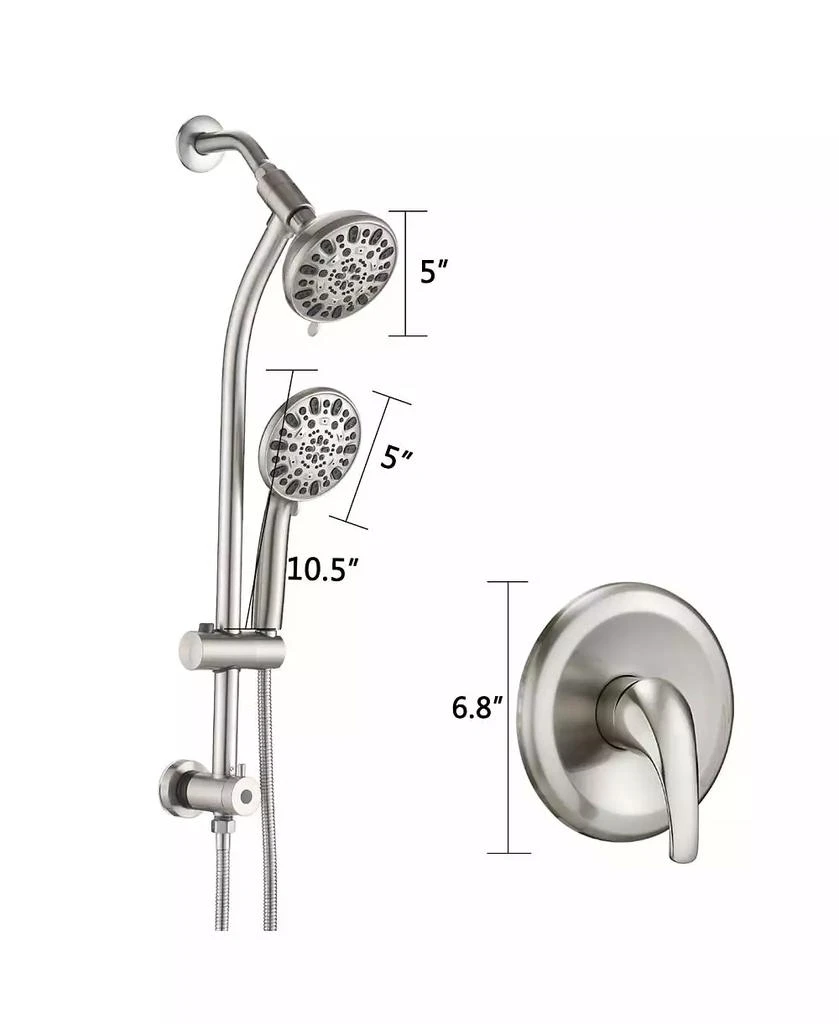 RAINSKEN Drill-Free Stainless Steel Slide Bar Combo Rain Showerhead 7-Setting Hand, Dual Shower Head Spa System (Rough-in Valve Included) 3