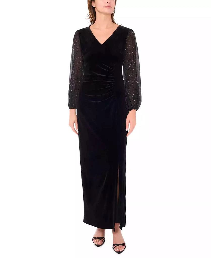 MSK Women's Velvet V-Neck and Balloon Sleeve Maxi Dress 1