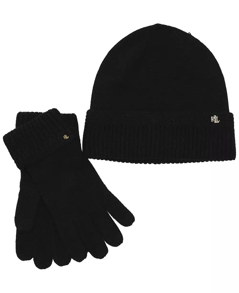 Ralph Lauren Racking Stitch Knit Beanie and Glove Giftset