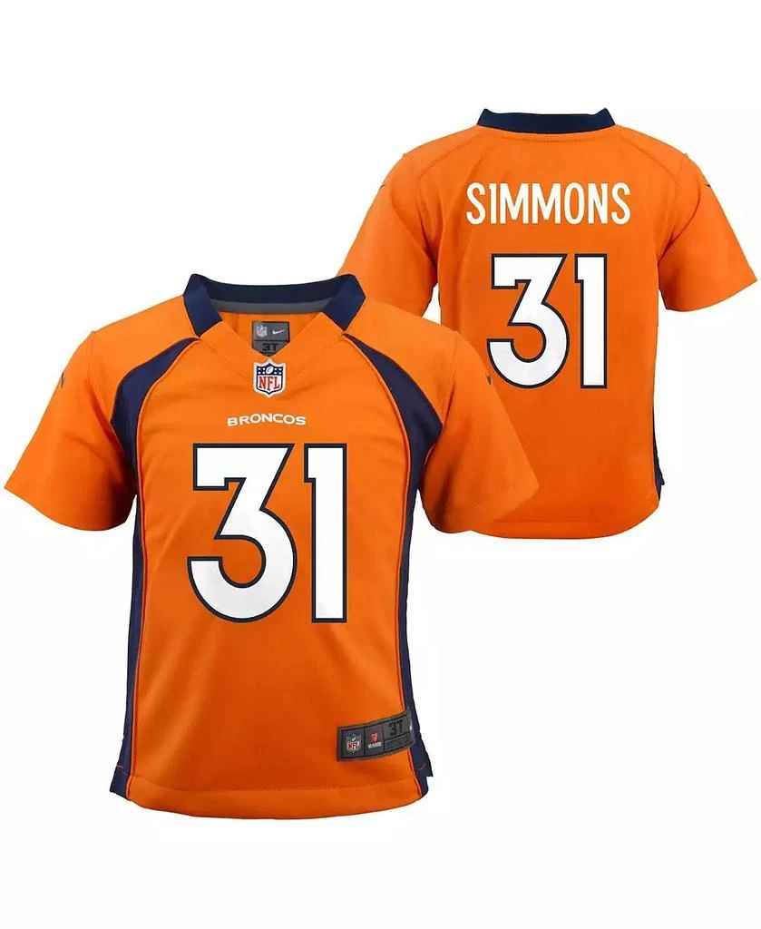 NIKE Toddler Boys and Girls Justin Simmons Orange Denver Broncos Game Jersey 1