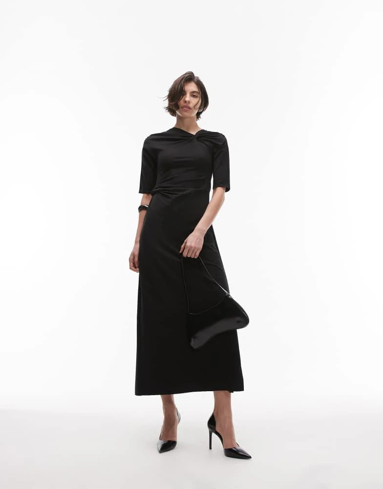 knee length dresses for ladies Black Velvet Jersey Puff Sleeve Maxi Dress main image 1