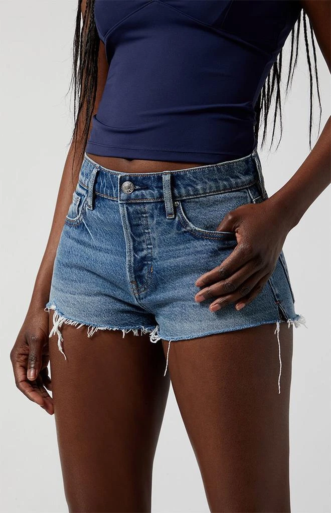 PacSun Medium Indigo Raw Cut Micro Denim Mom Shorts 1